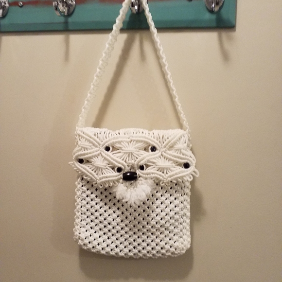 Vintage white macrame boho hippy bag - Picture 2 of 4